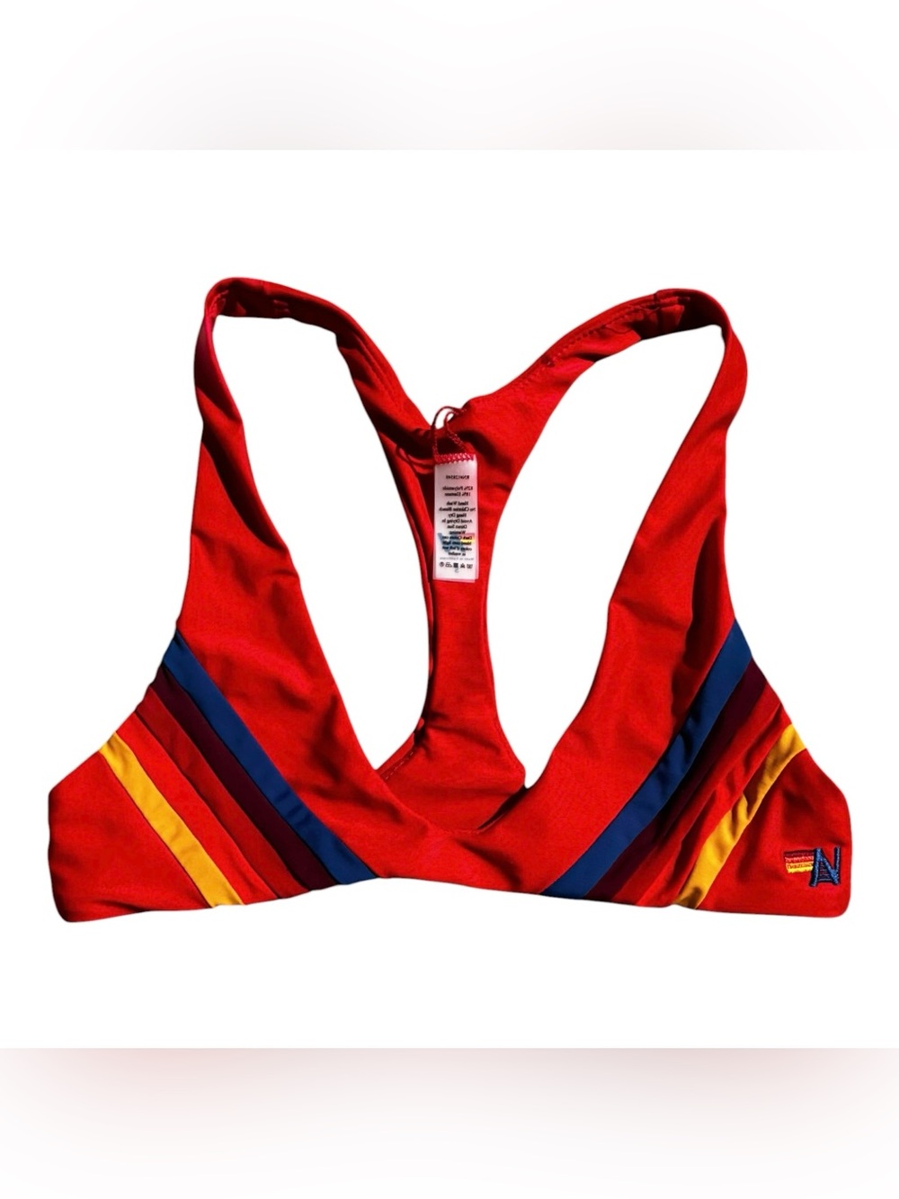 Aviator Nation 5 Stripe Sporty Bikini Top Red
